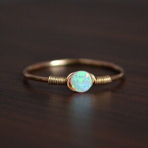 Dainty Opal Stacking Ring in Gold - Size 8